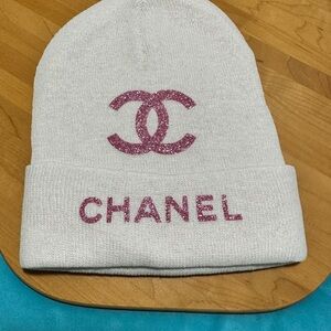 White Beanie with Pink Logo